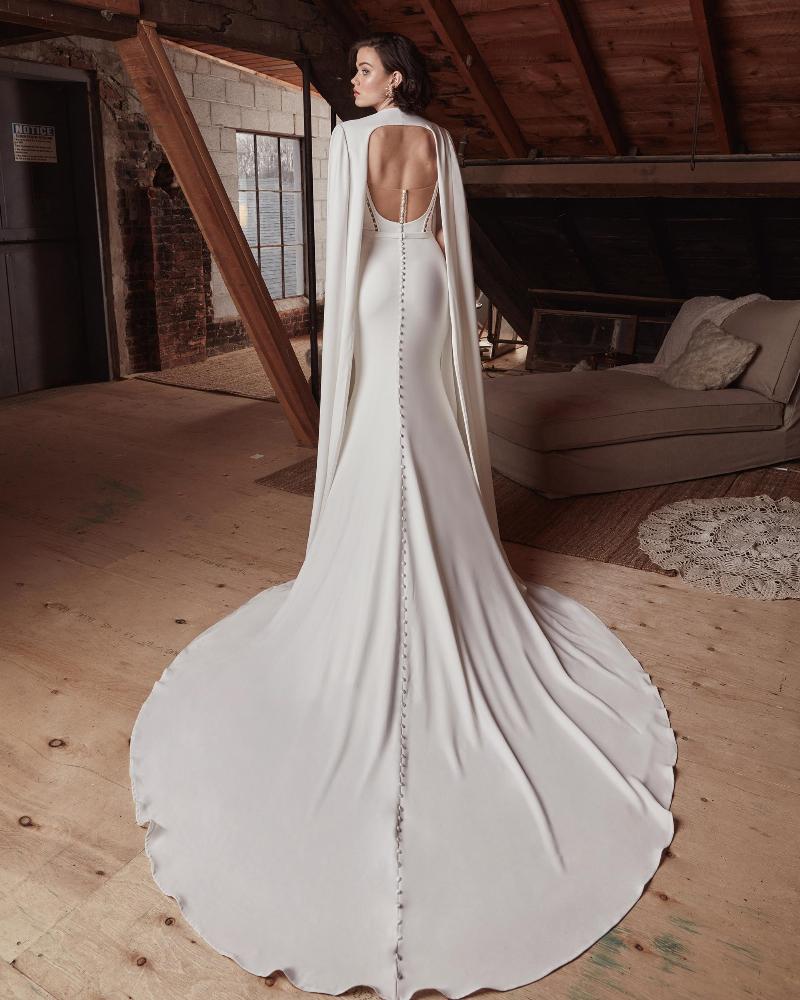 Lp2134 simple crepe wedding dress with cape and spaghetti straps2